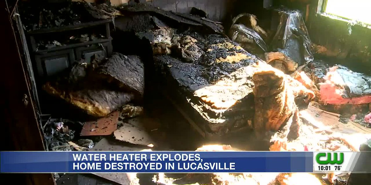 Water heater explodes; fireplace destroys house