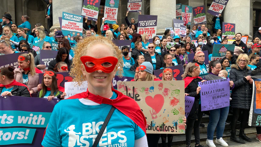 Childcare staff protest throughout the nation, shutting down centres as they demand improved wages, circumstances and respect