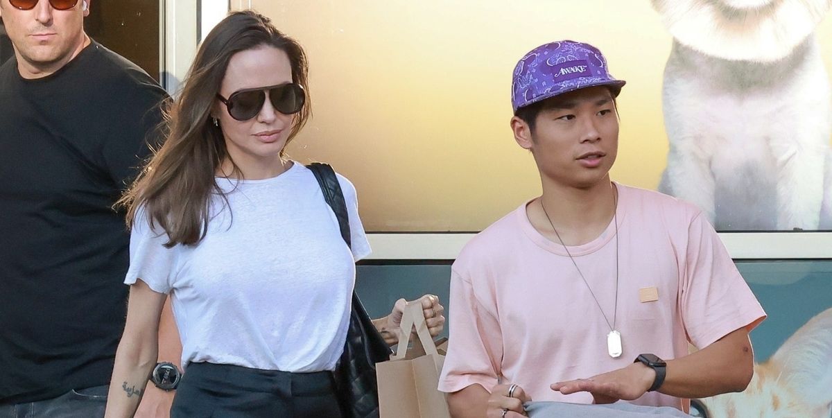 Angelina Jolie Attire Up a White Tee to Store with Son Pax