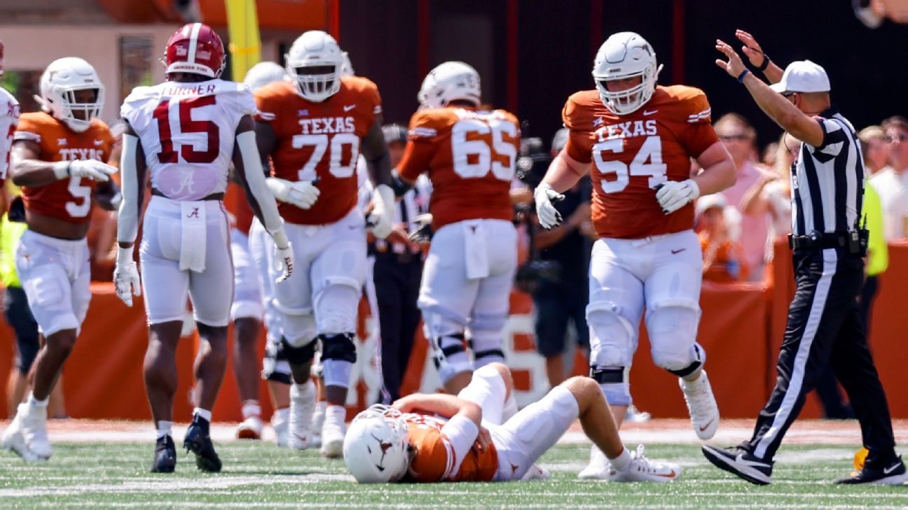 Texas Longhorns’ Quinn Ewers knocked out of recreation in loss to No. 1 Alabama Crimson Tide in first quarter