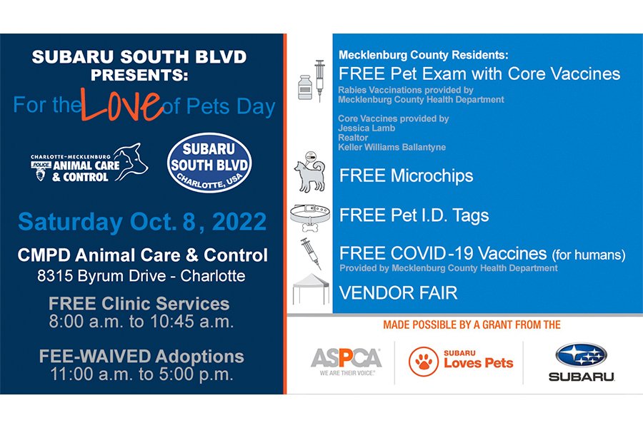 Subaru South Blvd Presents: For The Love Of Pets Day, Saturday October 8th