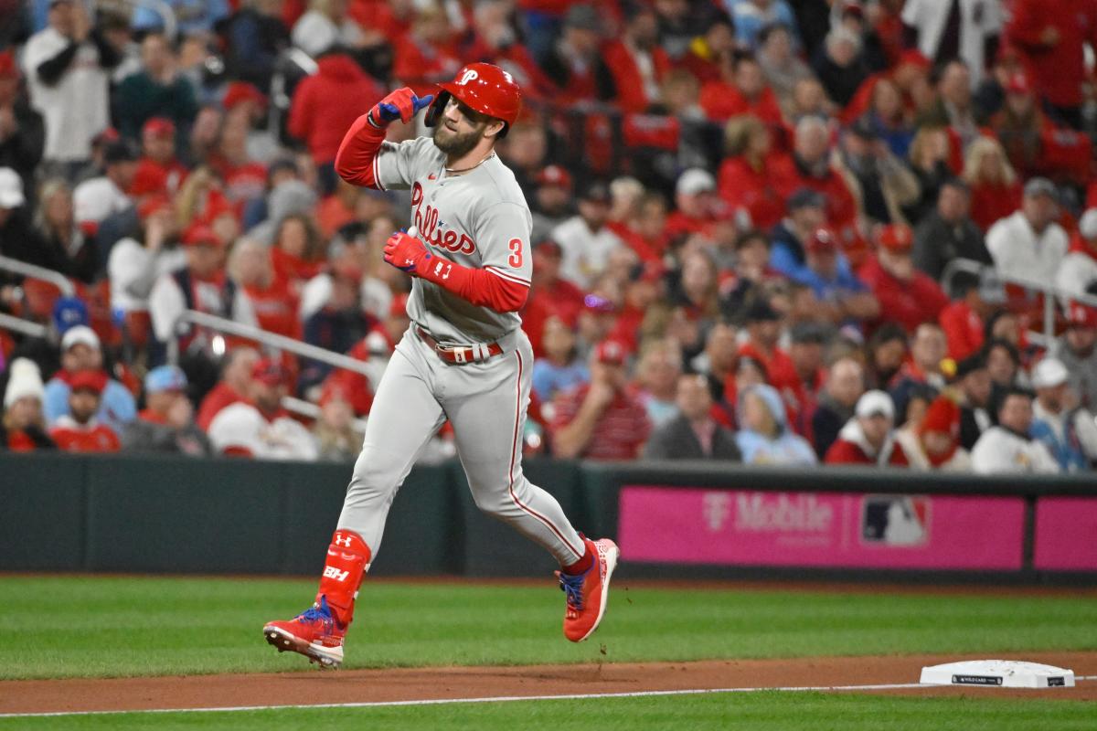 Phillies sweep Cardinals behind Bryce Harper’s dwelling run to advance to NLDS