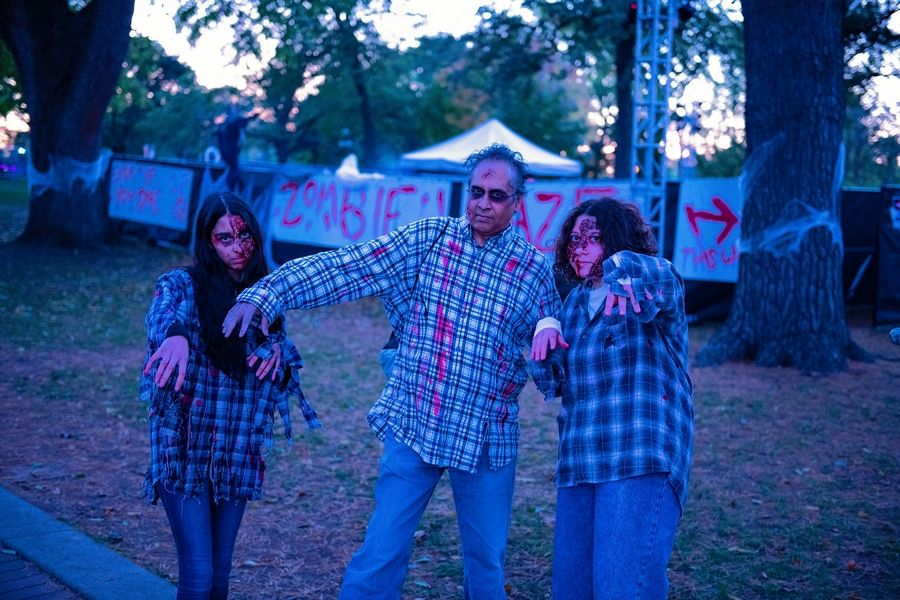 Zombies greet guests who dare to enter the zombie maze at Naper Settlement's All Hallows Eve this weekend.