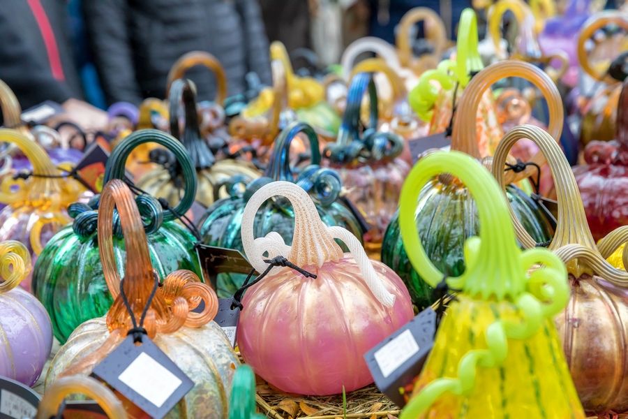 Colorful, handblown glass pumpkins will be on exhibit at the Glass Pumpkin Patch at the Morton Arboretum Oct. 12-16.