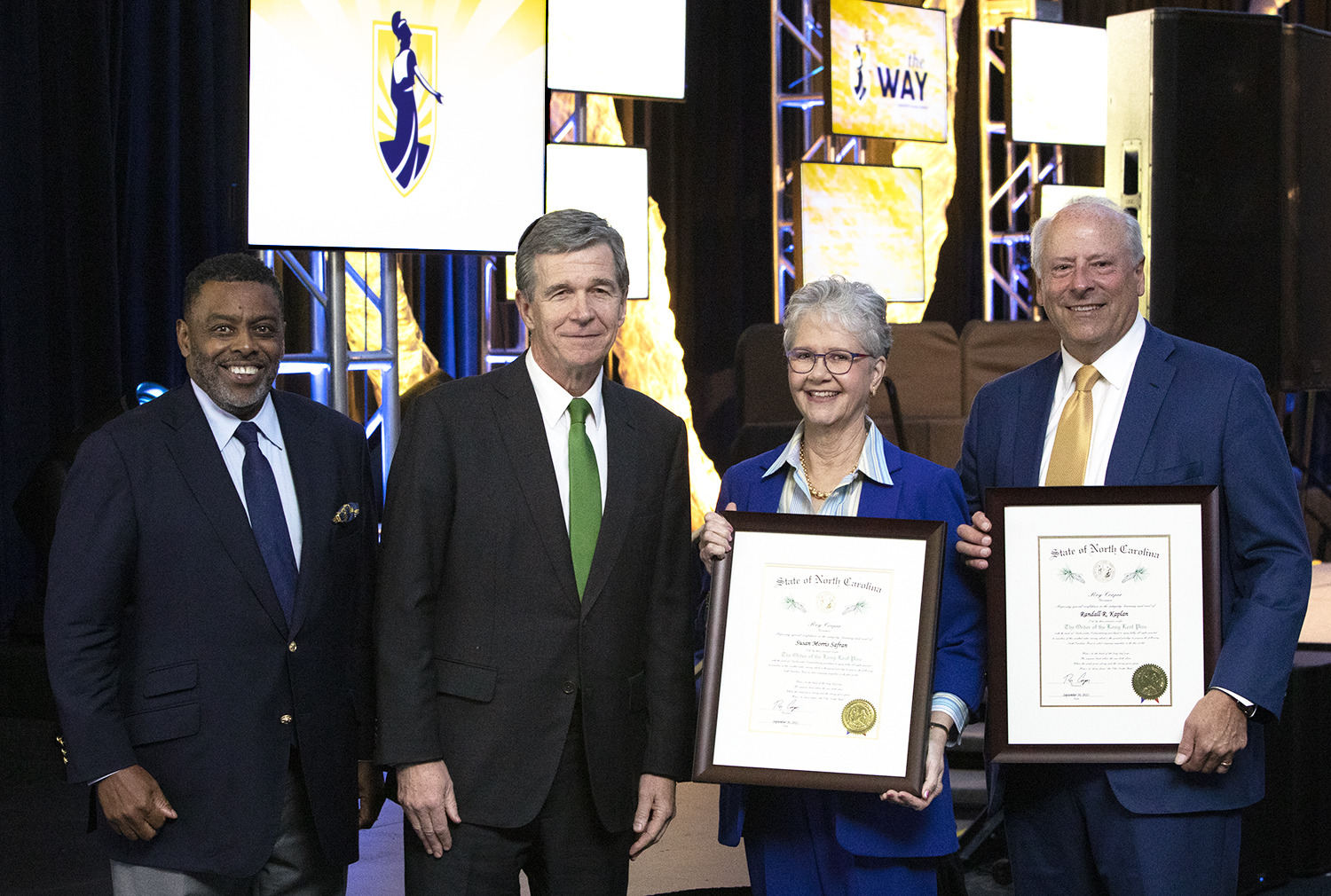 At UNCG, governor awards Lengthy Leaf Pine honor to Safran, Kaplan