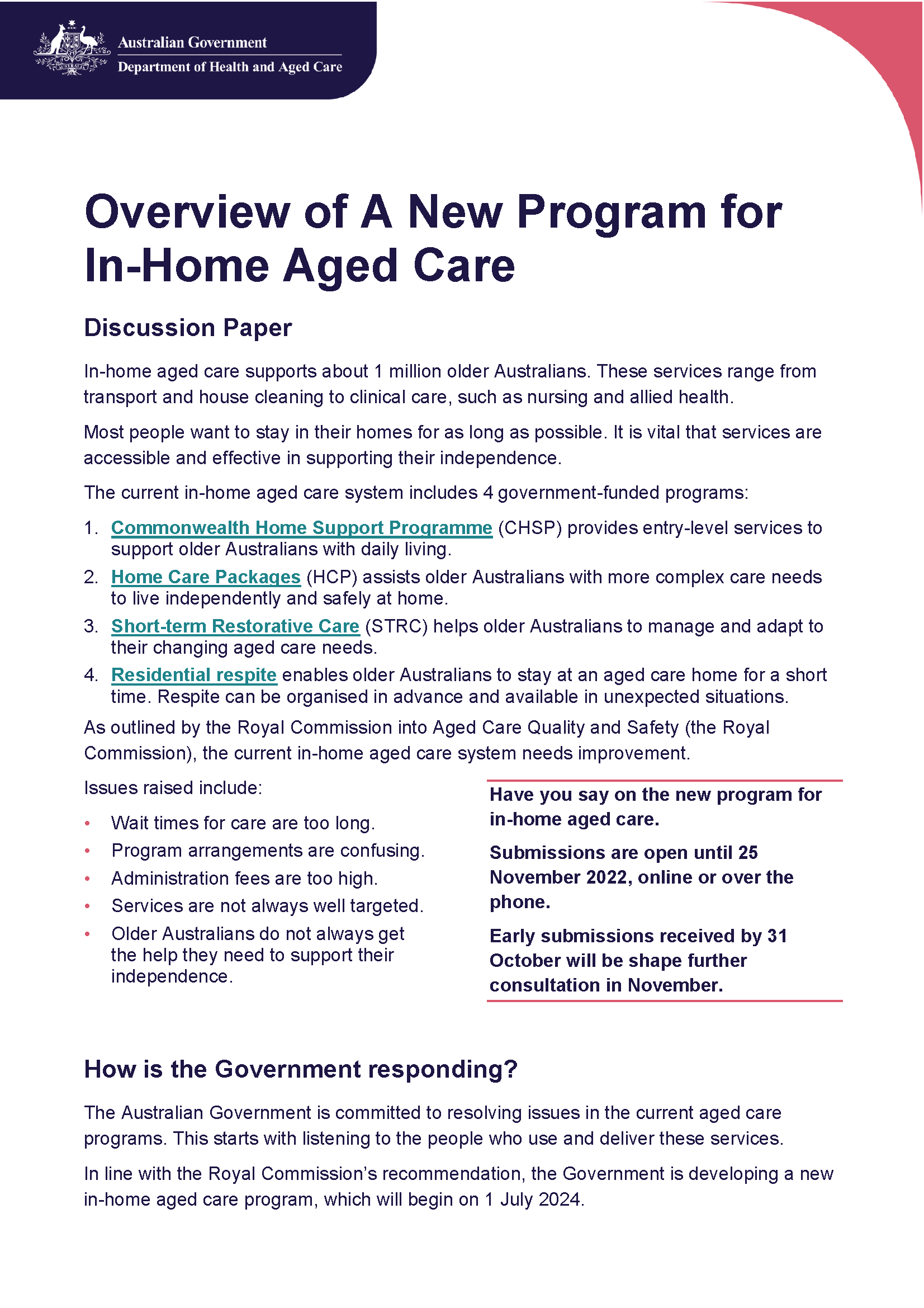 A brand new program for in-home aged care – Overview