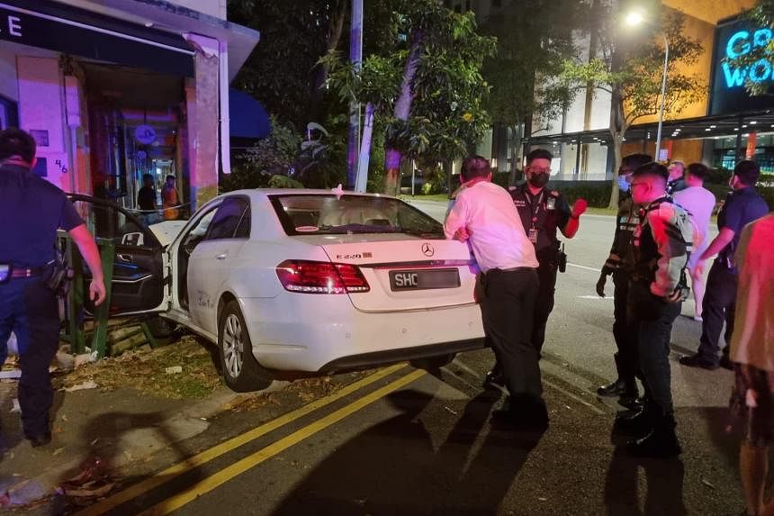 Mercedes cabby arrested for drink driving after crashing into Zion Highway shophouse