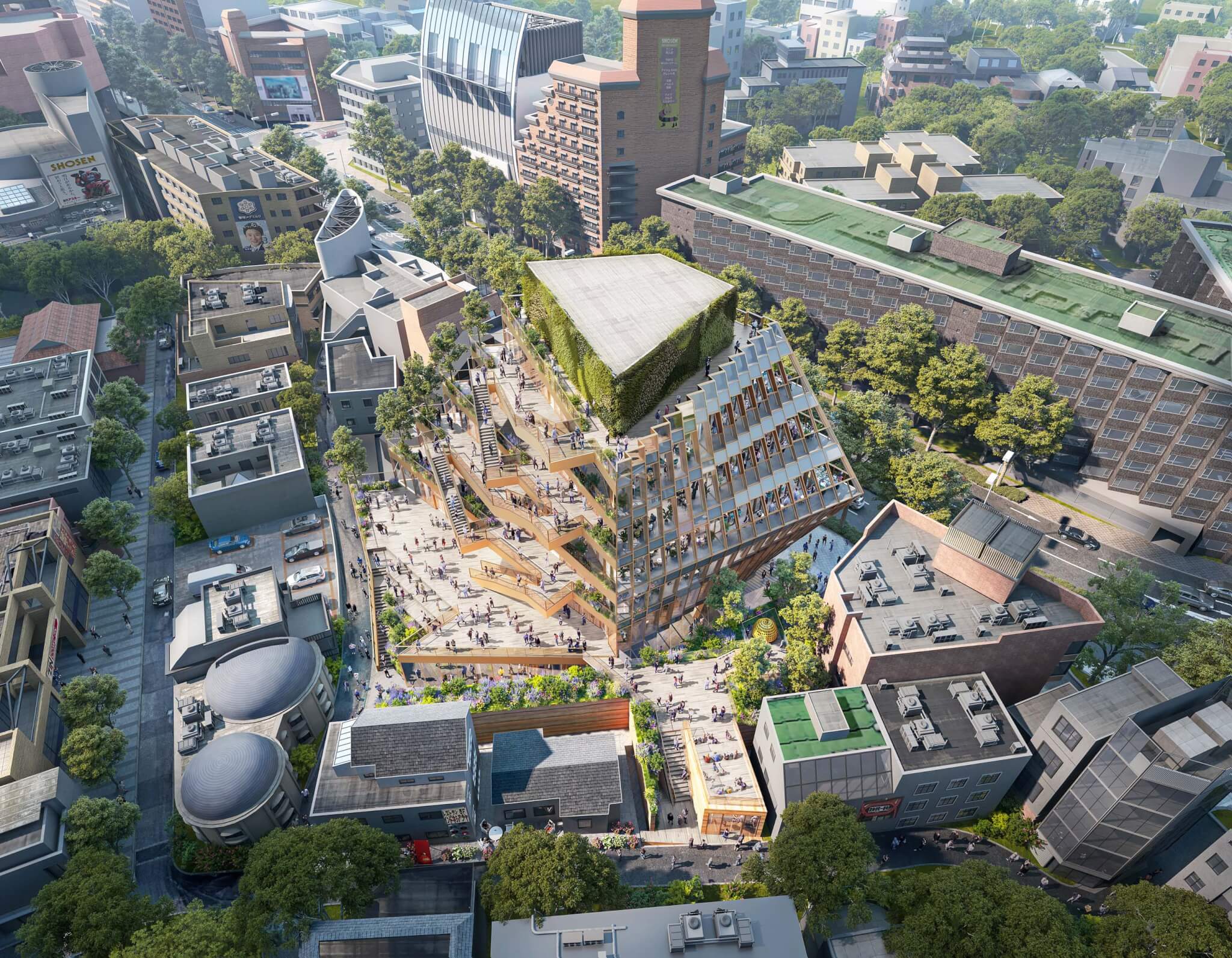 OMA unveils Tokyo purchasing middle straddling two neighborhoods