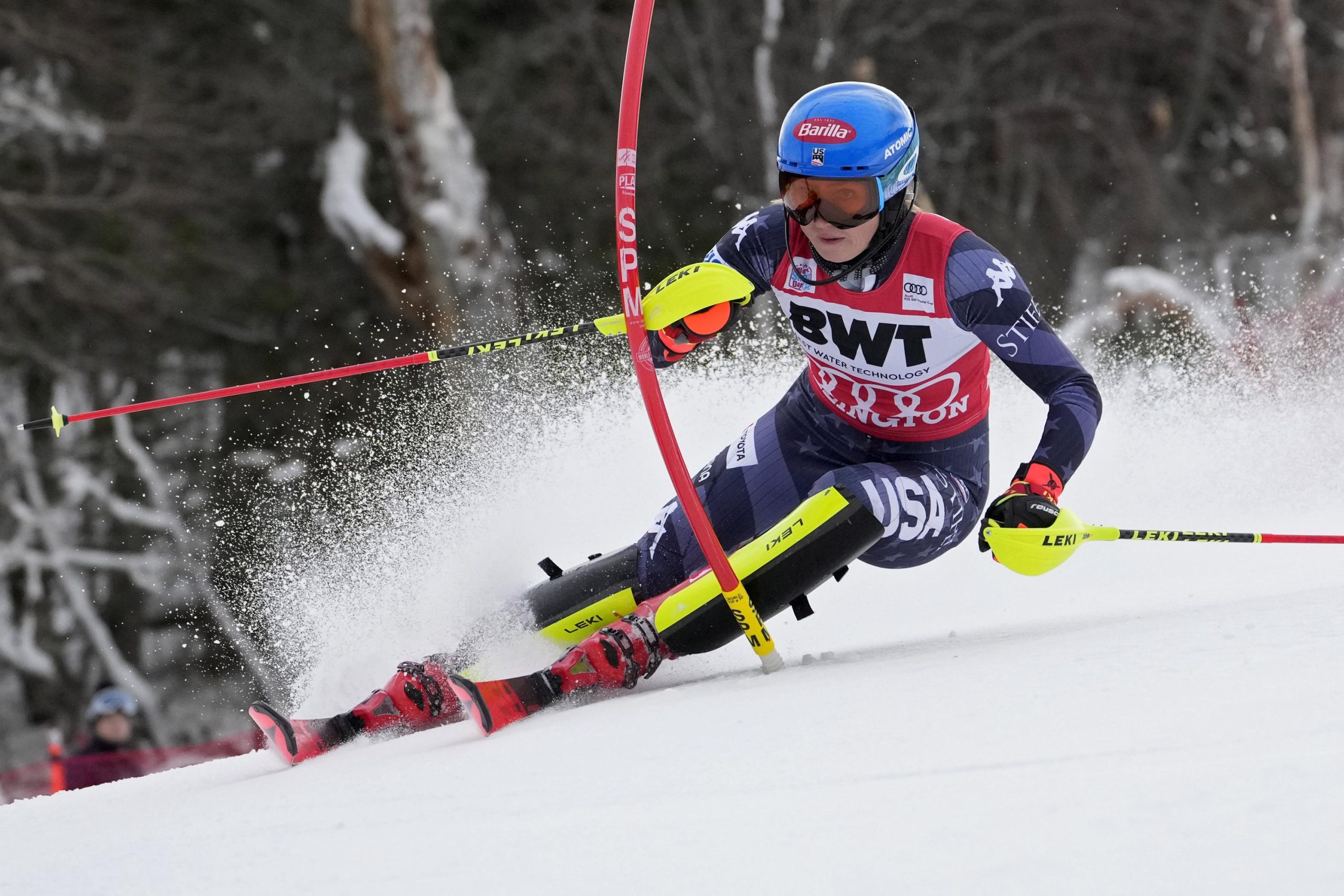 Shiffrin’s bid for sixth win on house snow off to good begin