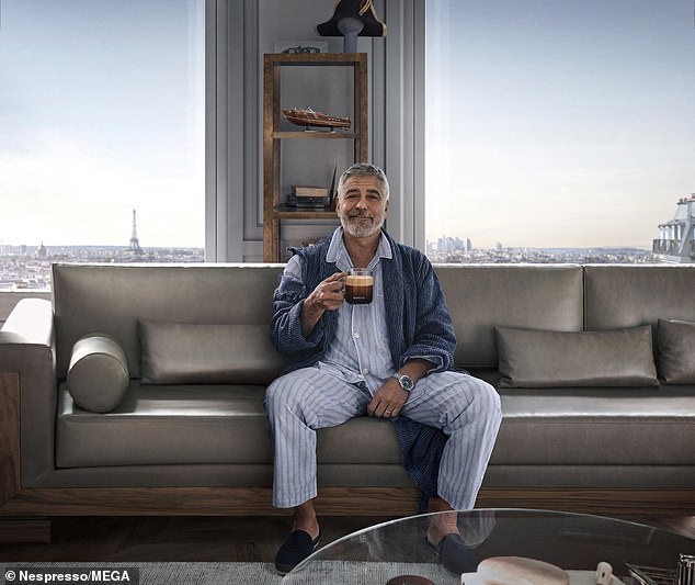 George Clooney dons comfortable blue striped pyjamas in new action-comedy Nespresso advert