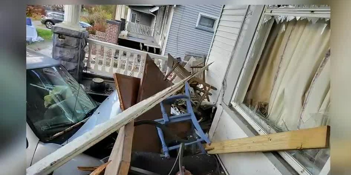 Truck plows by means of porch of Cleveland residence