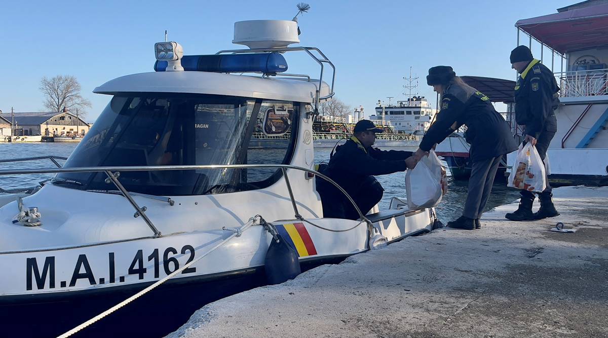 Christmas items come by boat to remoted Romanian Danube Delta villages