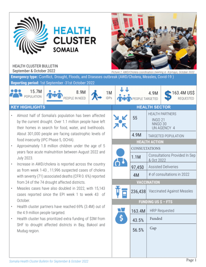 Somalia: Well being Cluster Bulletin, September & October 2022 – Somalia