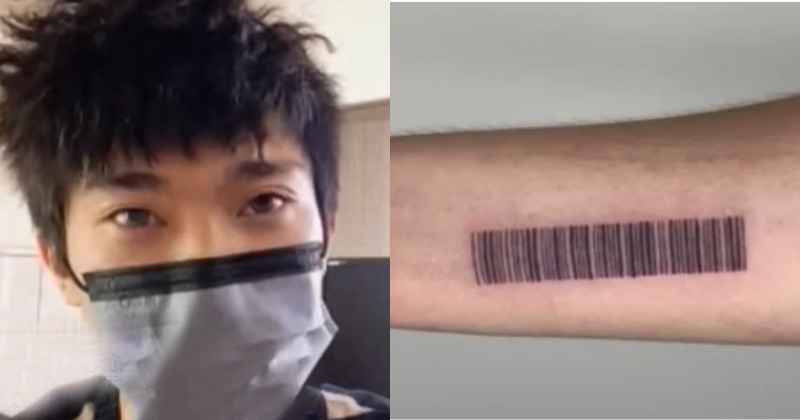 Taiwan Man Tattoos Barcode On Arm