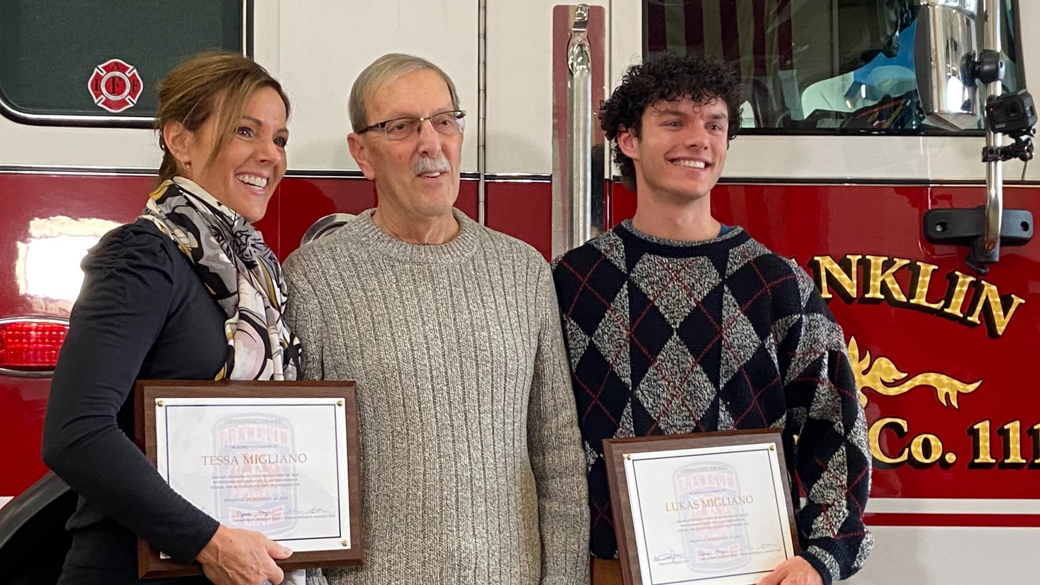 ‘Angels round me:’ Franklin mom and son honored with awards after saving man’s life in November