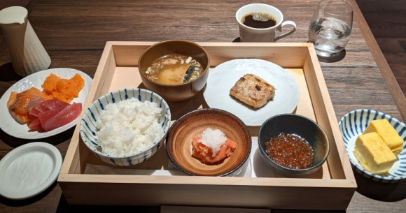 We eat an opulent Japanese-style buffet breakfast in a restaurant stuffed with wood-carved bears