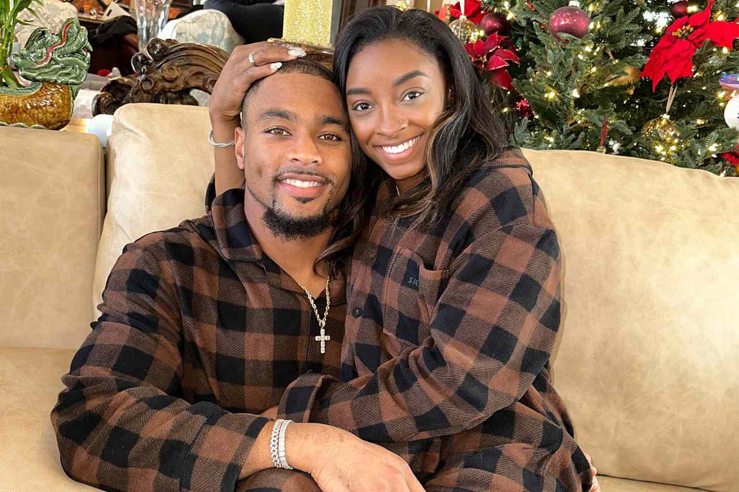 Simone Biles and Jonathan Owens Match in Cute PJs on Christmas