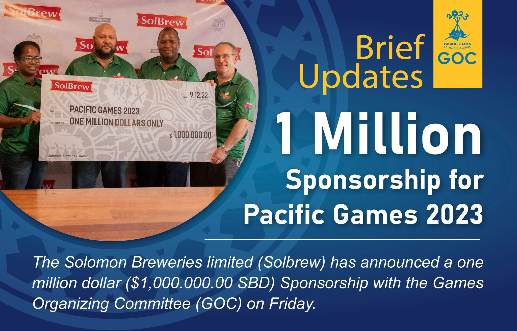 Solomon Breweries indicators sponsorship take care of 2023 Pacific Video games organisers