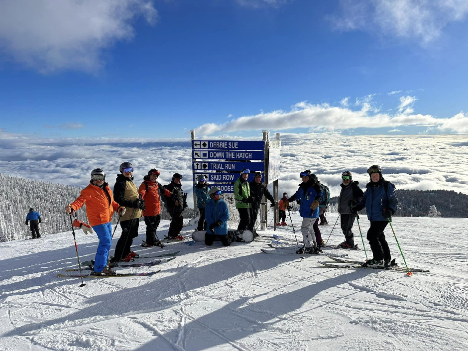 Space ski golf equipment create group on the slopes