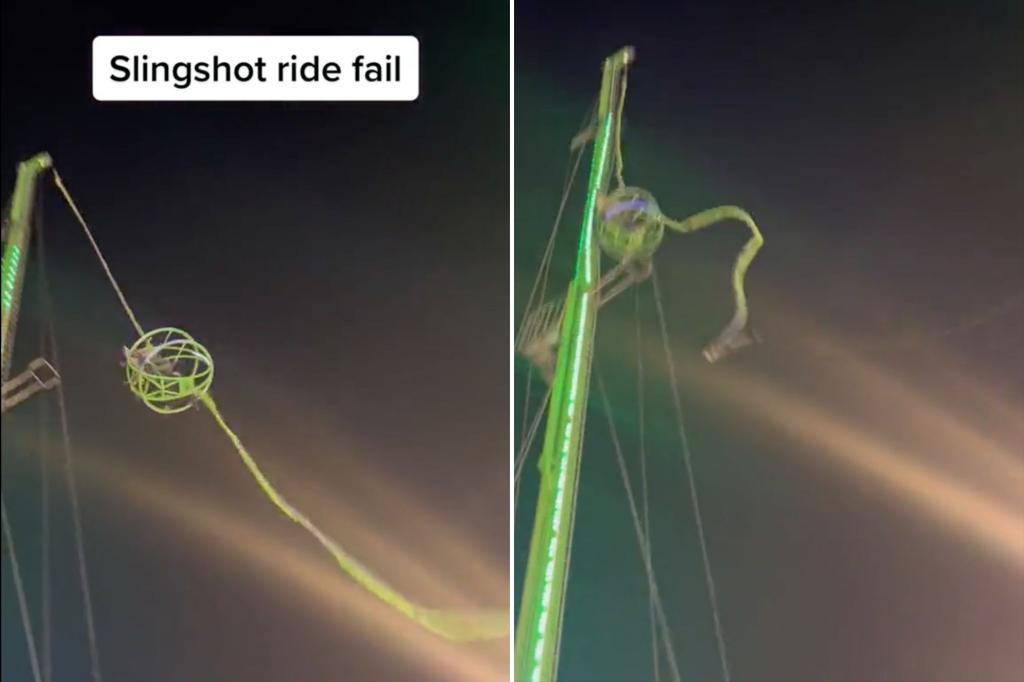 Video reveals slingshot journey malfunctioning at London amusement park